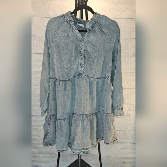 easel Dresses & Skirts - Easel Blue Denim Ruffle Midi Dress